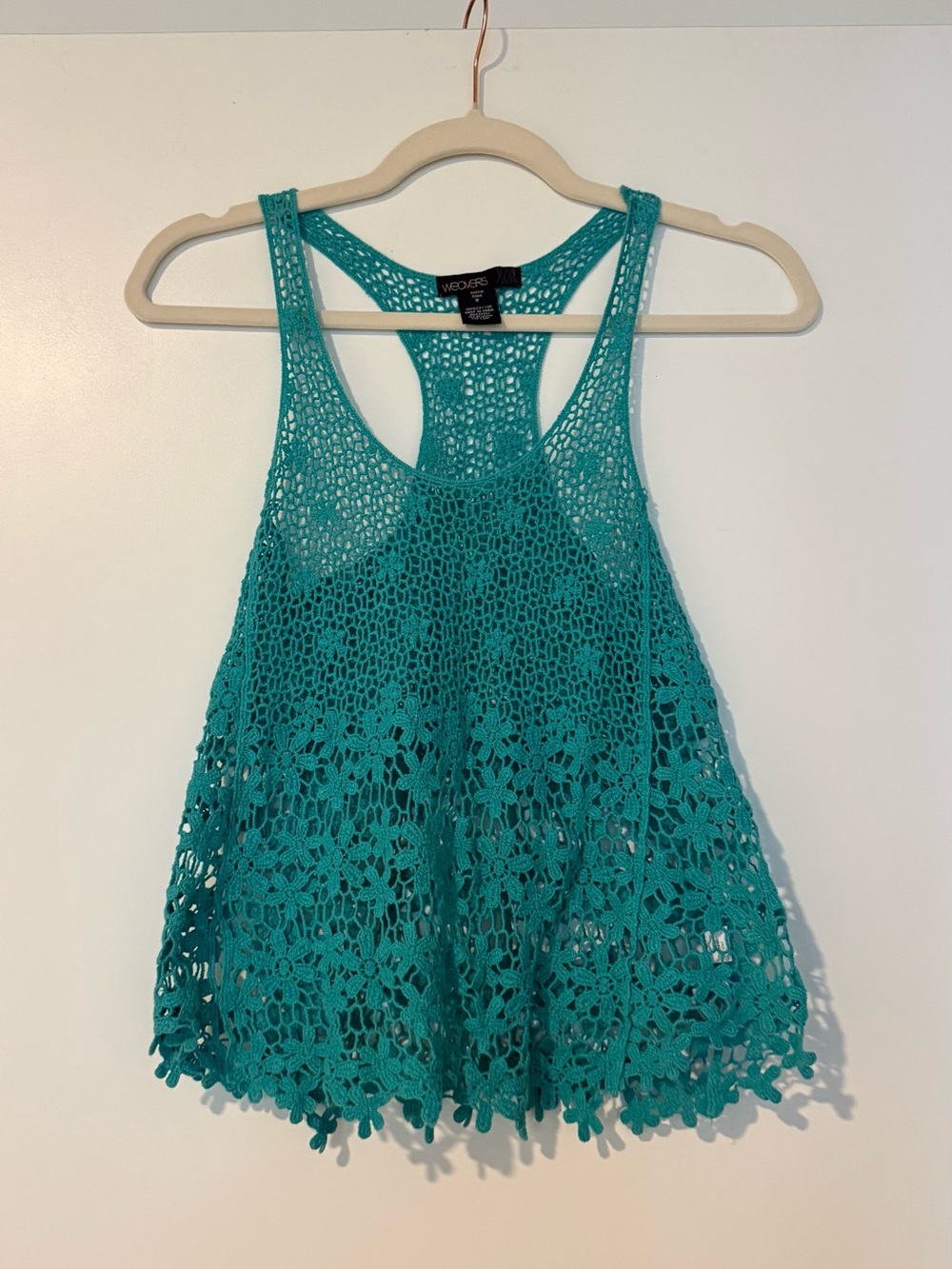 Weavers Teal Crochet Racerback Tank Top